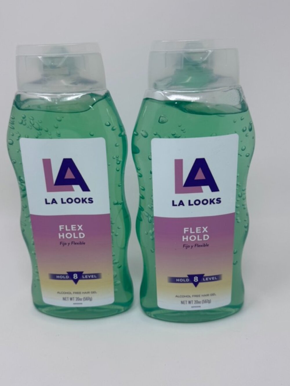 Lot of 2 LA Looks Flex Hold Alcohol Free Hair Gel Hold Level 8, 20 oz NEW